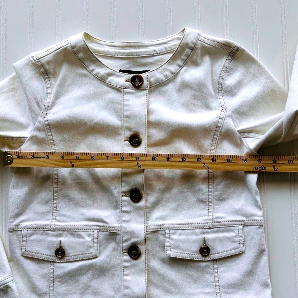 Talbots Denim Jacket SP Womens White NEW Button Up Collarless Pockets NWT - Picture 3 of 8